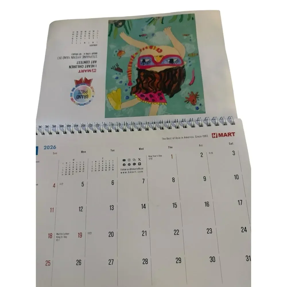 HMart Supermarket 2026 Standing Desk Full Color Calendar 12 Months